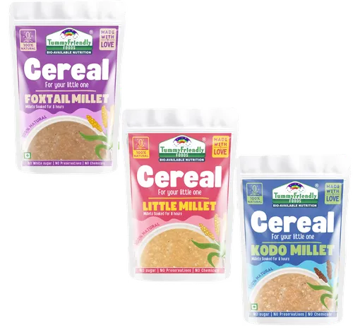 Tummyfriendly Foods Foxtail Millet, Little Millet & Kodo Cereal For Baby Toddler Kids 2 Year Old | Baby Food For 2+ Year Old | Available In Trial Baby Packs Too. 900G (300G Each)