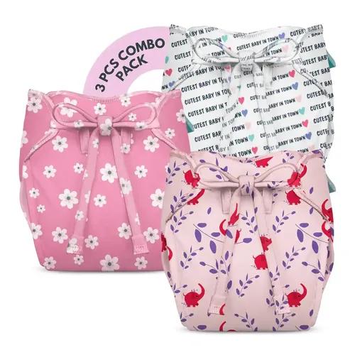 bumberry Smart Nappy Cloth Diaper Combo Of 3 Count With Size Adjustable Band|Reusable Diaper Leak Proof Dry Feel Rash Free Smart Langot For New Born Babies(0-6 Months)Baby Elephant, Cute Baby, Lilies