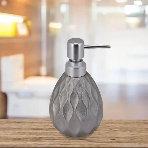 Kookee Ceramic Soap Dispenser for Bathroom handwash, refillable pump bottle for Kitchen hand wash basin, Set of 1 - Silver (7630)