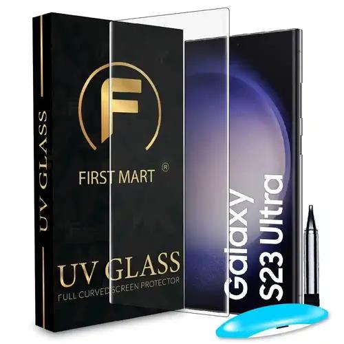 FIRST MART Tempered Glass for Samsung Galaxy S23 Ultra 5G with Edge to Edge Full Screen Coverage and Easy UV Installation Kit, Pack of 1