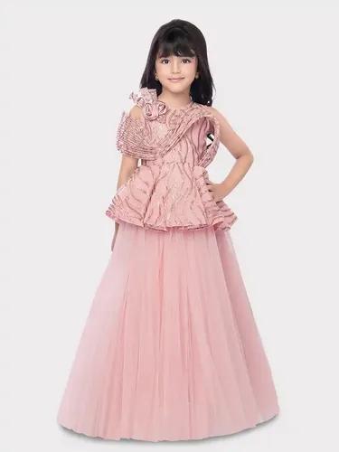 Betty Pink Colored Net Fabric Stitched Gown - 5-6 Yrs
