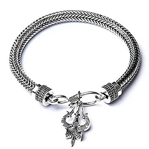 JEWELOPIA Brass Alloy Shiva Trishul Bracelet Silver Plated Locket bracelet Unisex Kada for Men and Boys