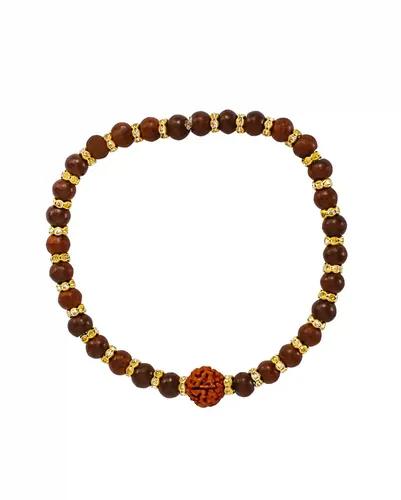 JEWELOPIA Rudraksh Bahubali Good Luck Stretchable wood Beads Bracelet for rakhi Navaratri and Wealth & Health Unisex