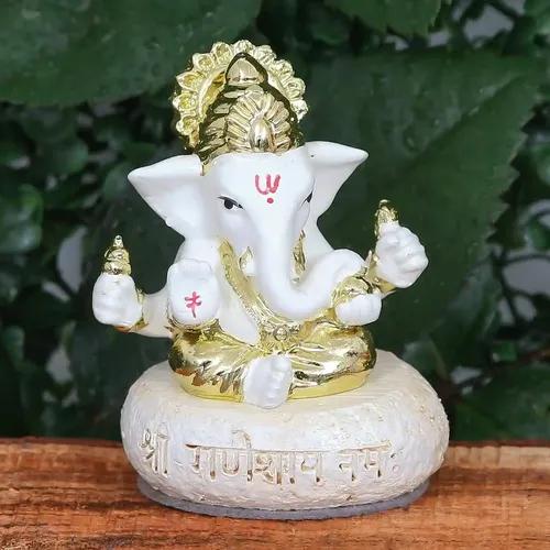 WEBELKART Gold Plated Lord Ganesha for Car Dashboard Statue Ganpati Figurine God of Luck & Success Diwali Gifts Home Decor (Size: 2.75 x 2.25 inches)