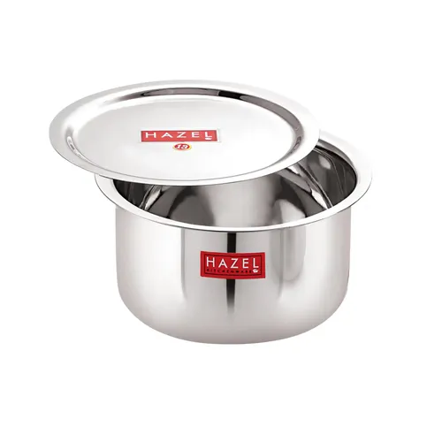 HAZEL Alfa Stainless Steel Tope Patila with Lid Premium Heavy Gauge Flat Bottom Boiling Vessels Bhagona Dekchi, 21 cm, 2.3 Litre, Silver