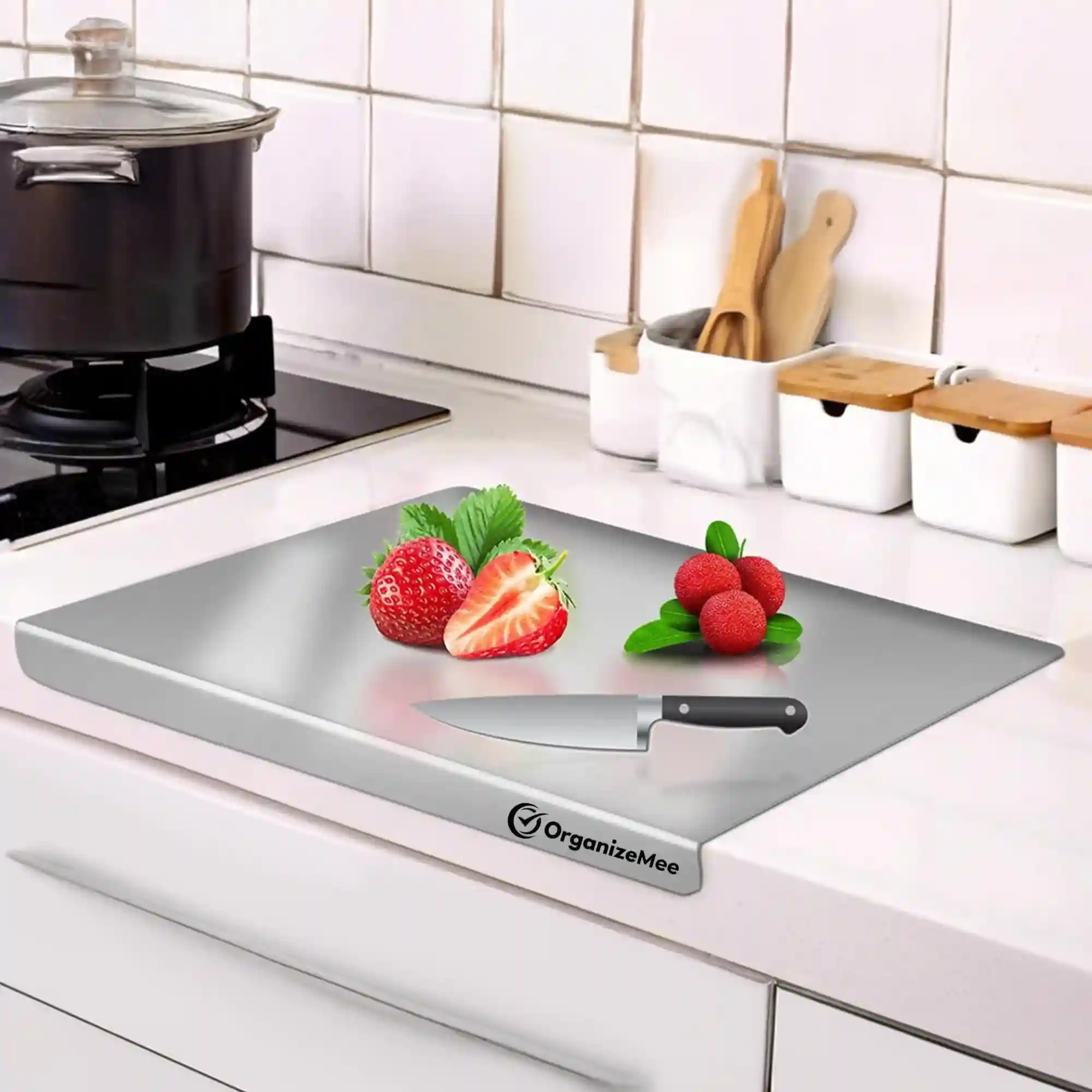 ORGANIZEMEE Premium (35.8 Cm X30Cm) Stainless Steel Chopping Board | Steel Kitchen Countertop For Cutting, Vegetable Chopper, For Meat & Veggies Items, Chopping Board Steel Pad (Medium Platform)