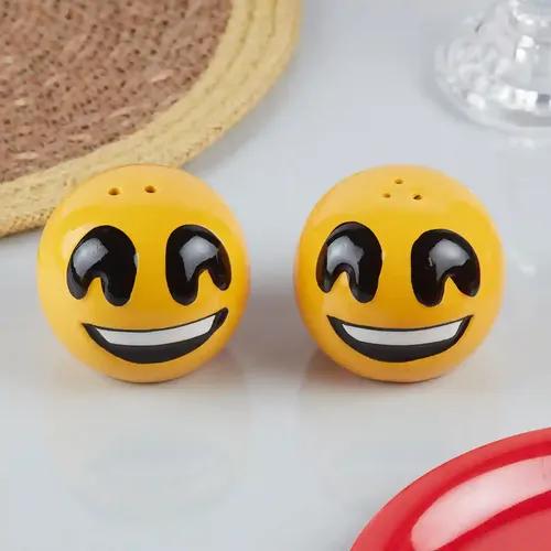 Kookee Ceramic Salt and Pepper Shakers Set for Dining Table used as Namak Dhani, Shaker, Sprinkler, Spices Dispenser for Home, Kitchen and Restaurant, Yellow, Smilie (10186)