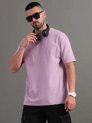 Mauve Solid Oversized T-Shirt L