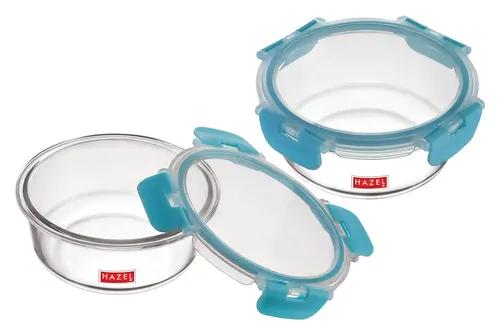 HAZEL Borosilicate Glass Round Airtight & Leak Proof Container, Set of 2 (2 x 400 ml) - Transparent