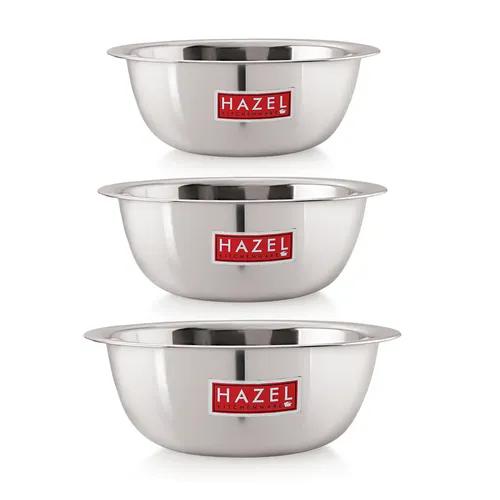 HAZEL Stainless Steel Mixing Bowl | Mixing Bowl for Cake Batter | Kitchen and Baking Accessories Items, Set of 3, 350 ML, 550 ML, 770 ML