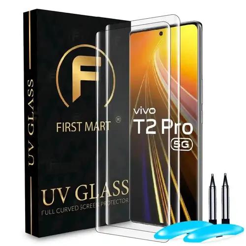 FIRST MART Tempered Glass for Vivo T2 Pro 5G / V27 Pro 5G / V29 Pro 5G with Edge to Edge Full Screen Coverage and Easy UV Glue Installation Kit, Pack of 2
