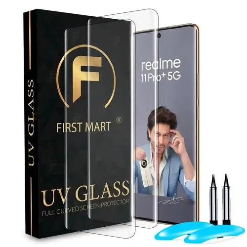 FIRST MART Tempered Glass for Realme 11 Pro Plus 5G / Realme 11 Pro 5G / Narzo 60 Pro 5G with Edge to Edge Full Screen Coverage and Easy UV Glue Installation Kit, Pack of 2
