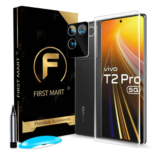 FIRST MART Tempered Glass and Camera Lens for Vivo T2 Pro 5G with Edge to Edge Full Screen Coverage and Easy UV Glue Installation Kit