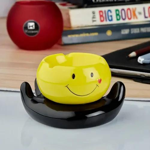 Kookee Groovy Ceramic Ashtray - Unique and Colorful Smoking Accessory with Retro Vibes - Funky Decor for Smokers and Collectors, Yellow/Black (10773)