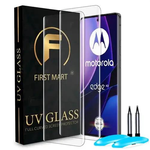 FIRST MART Tempered Glass for Motorola Edge 40 5G with Edge to Edge Full Screen Coverage and Easy UV Glue Installation Kit, Pack of 2