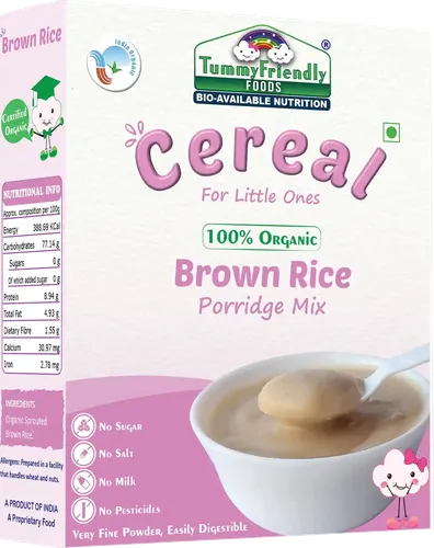 Tummyfriendly Foods Certified 100% Organic Sprouted Brown Rice Porridge Mix | Organic Baby Food For 6 Months Old | Excellent Weight Gain Baby Food| Made Of Sprouted Whole Grain Brown Rice | 200G Cereal (200 G, 6+ Months)