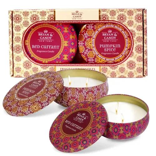 Bryan & Candy Scented Candles |Gift Set for Women & Men, Pumpkin Spice, Red Currant, Aromatherapy Candles,Soy Wax Eco-Friendly Printed Tin