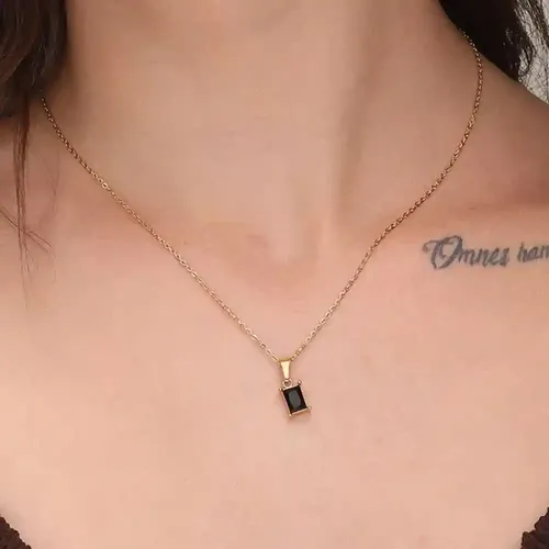 Palmonas 18K  Gold Plated Black Stone Necklace For Womens Waterproof & Anti-Tarnish