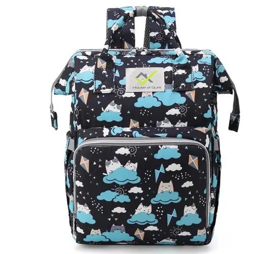 House of Quirk Cat & Cloud Baby Diaper Bag/Maternity Backpack - Black