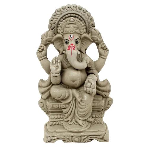 KSI Eco friendly Ganesha idol, Ganpati murti for home visarjan, Water Soluble Ganpati Idol (7.5 Inches,  Mukut Ganesh Without Paint)