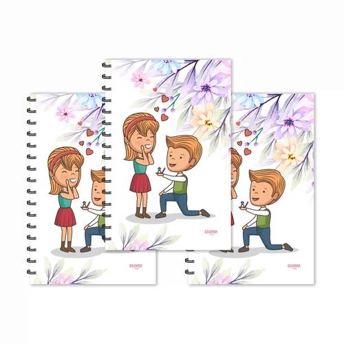 Boy Proposing Girl Cartoon Designer Ruled Diaries - Pack Of 3