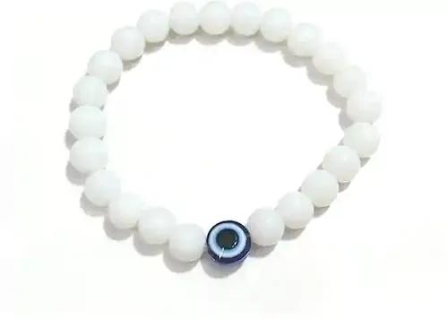 Plain Beads Bracelet - Pack of 1- White Evil Eye