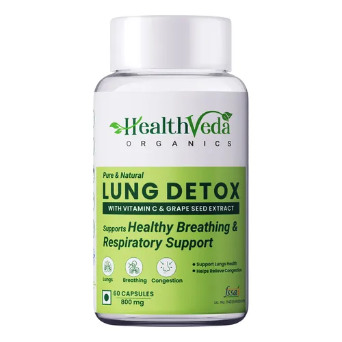 Health Veda Organics Lung Detox with Vitamin C & Grape Seed Extract | 60 Veg Capsules | Supports Healthy Breathing| For Detoxification of Lung & Immunity | For Both Men & Women
