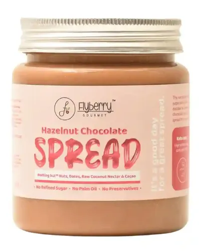 Flyberry Gourmet Hazelnut Chocolate Spread | 34% Hazelnut & 23% Almond | No Palm Oil & Refined Sugar | 100% Natural Ingredients | No Added Preservatives | Easy To Spread on Bread, Paratha | 500 g