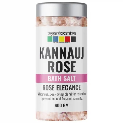 Organix Mantra Kannauj Rose Serenity Bath Salt - Soothing Epsom Blend with Natural Rose Petals and Rose Oil for Relaxing Spa Experience|  Hydrating Skin Soak - 600G