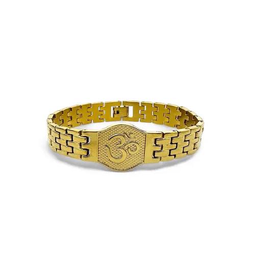 JEWELOPIA Brass Alloy Shiva Om Bracelet Silver Plated Unisex Chain Bracelet for Men and Boys (Gold Plated)