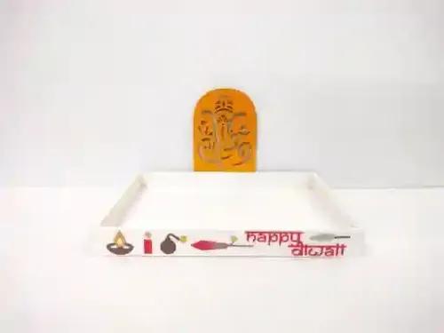 Diwali Gifting Empty Tray for Hampers and Packing Goodies, Happy Diwali Design with Ganesha Carving