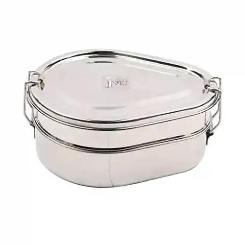 Jvl Stainless Steel Lunch Box For Kids, Double Two Layer Tiffin Box For School And Office Use With Inner Plate - Drop Shape - Small Size