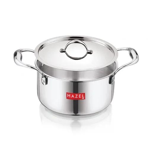 HAZEL Tri-Ply Stainless Steel Induction Bottom Cook and Serve Casserole with Stainless Steel Lid, 2.3 Litre, 18.5 cm