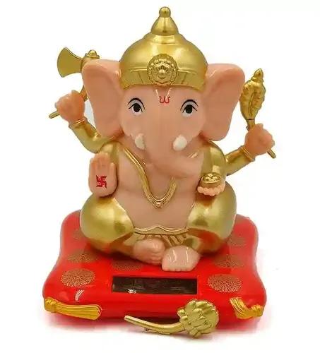 Kunya Moving Hands Solar Ganesha Statue for Car Dashboard Home Decor and Office - Small