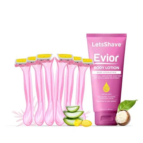 LetsShave Evior Bikini Razor (Pack Of 6) With Evior Body Lotion 100Ml