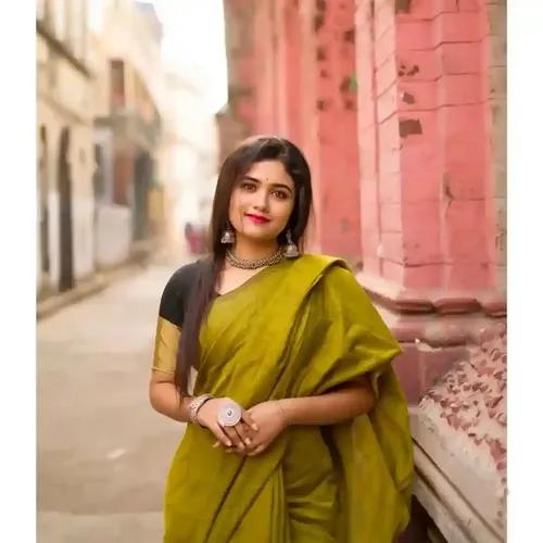 Pure Cotton Tant Weaving Handloom Saree - Green