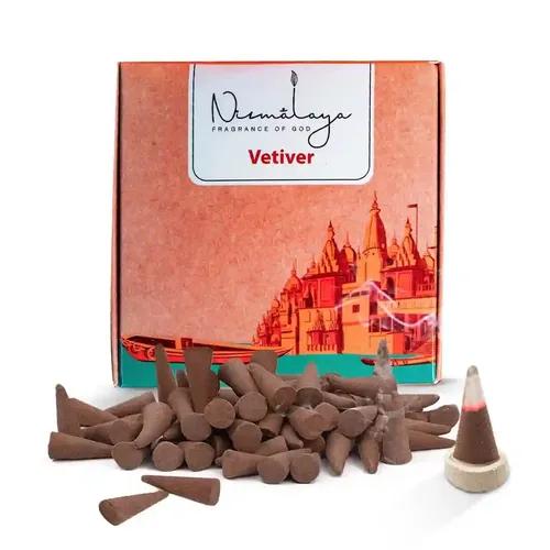 Nirmalaya Vetiver Incense Cones | Incense Cones for Pooja Recycled Flowers | Organic Dhoop Cones (40 Units) - Pack of 2