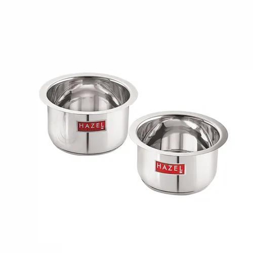 HAZEL Induction Base Tope Stainless Steel Heavy Base Thick Flat Bottom Patila Cookware Utensil for Kitchen, (1100 ml, 1500ml) Set of 2 Topes, Silver