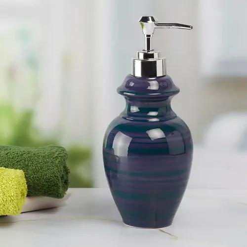 Kookee Ceramic Soap Dispenser for Bathroom handwash, refillable pump bottle for Kitchen hand wash basin, Set of 1 - Blue (7639)