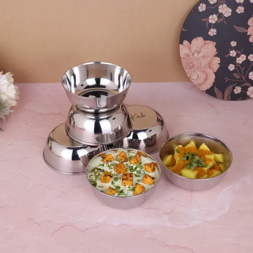 InKitch Stainless Steel Heavy Gauge Solid Bowl/Wati/Katori/Bowl Shape with Mirror Finish/Versatile Serving Solution/Dining Essential/Durable Kitchware/300ml 6Pc