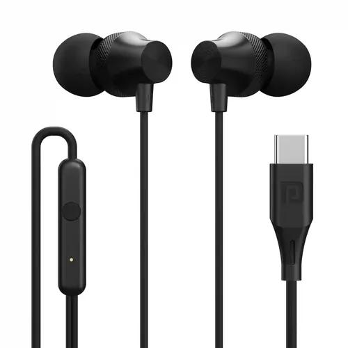 Portronics Conch Beat C in Ear Wired Earphones with Mic, Type C Audio Jack, 10mm Driver, 1.2m TPE Anti Tangle Wire, in line Mic Controls, Powerful Audio, Metal Alloy Body, Wide Compatibility(Black)