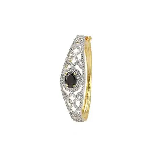 JEWELOPIA AD Bangle Bracelet American diamond gold plated CZ & gemstones Studded Bracelet for Women and Girls (Black Diamond)