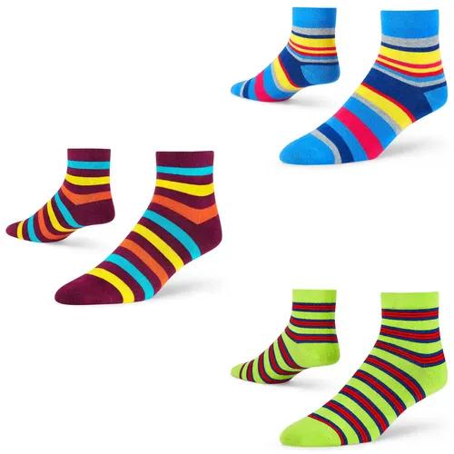 DYNAMOCKS Men's and Women's Combed Cotton Ankle Length Socks (Pack of 3) (Multicolour, Free Size)_Stripes_5.0_18.0_11.0