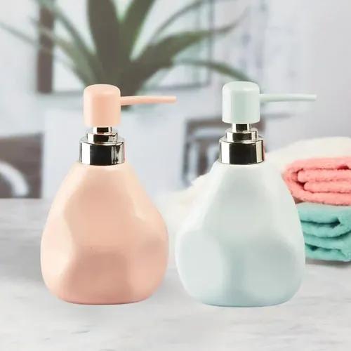 Kookee Ceramic Soap Dispenser for Bathroom hand wash, refillable pump bottle for Kitchen hand wash basin, Set of 2, Multicolor (11070)