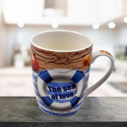 Kookee Printed Ceramic Coffee or Tea Mug with handle for Office, Home or Gifting - 325ml (BPM3030-G-C)