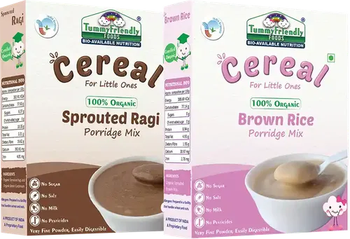 Tummyfriendly Foods Certified Stage1 Porridge Mixes | Organic Baby Food For 6 Months Old Baby | Ragi, Brown Rice - 2 Packs, 200G Each Cereal (400 G, Pack Of 2)