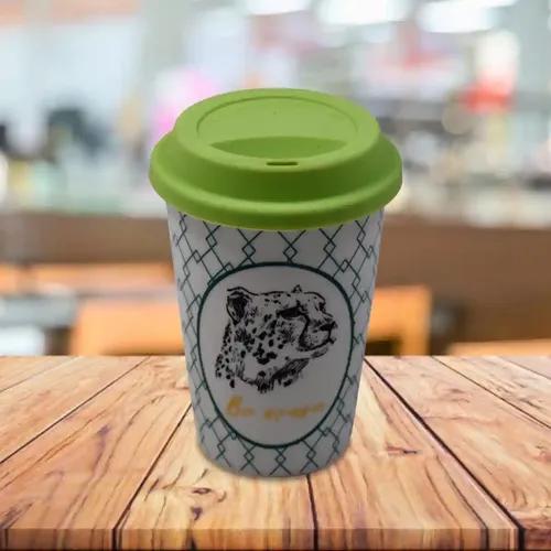 Kookee Ceramic Coffee or Tea Tall Tumbler with Silicone Lid for Office, Home or Gifting - 275ml (BPM4735-D)