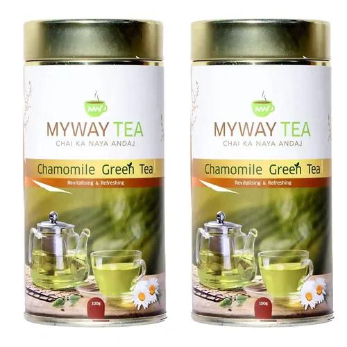 MYWAY TEA Chamomile Fresh Green Tea, 100% Whole Leaf, Loose Green Tea Leaves with No Tea Dust. Only Leaf Green Tea,Helps to Body Cleanse, Boost Immunity Promote Healthy & Glowing Skin, Zero Calories 100Gm) Pack of 2