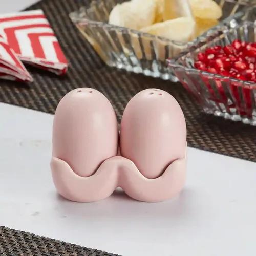 Kookee Ceramic Salt and Pepper Shakers Set with tray for Dining Table used as Namak Dhani, Shaker, Sprinkler, Spices Dispenser for Home, Kitchen and Restaurant, Egg Design, Pink (8579)