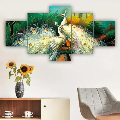 Peacock Wall Painting For Home Decoration Pack of 5 (119.5 x 60 Cm)- Pattern 121